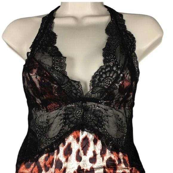 NWT Frederick's of Hollywood Rosalina Rose Cheetah Lace & Satin Gown Thong S - Picture 5 of 6